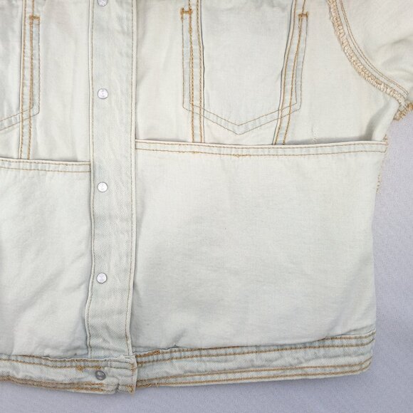 💲Sale - JustFab Light Blue Faded Distressed Crop Short Denim Jacket Blazer GUC - Picture 6 of 8